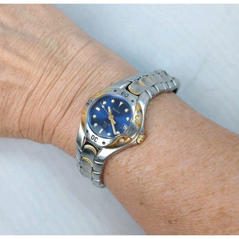 Bulova Marine Star Midnight Blue Unisex 2 Toned Analog Watch + Date Water Resist - Picture 3 of 11